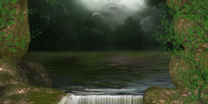 2294x1905 Waterfall: WATERFALL GREEN MOON CAVE PLANTS NIGHT WATERFALLS Creat