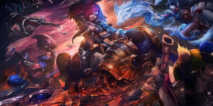 4000x2224 An Epic Battle (Garen, Katarina, Ahri, Yasuo, Nocturne & Teemo