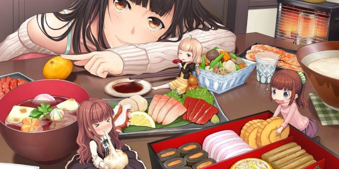 1500x1061 anime, Food, Anime Girls, Original Characters Wallpapers HD