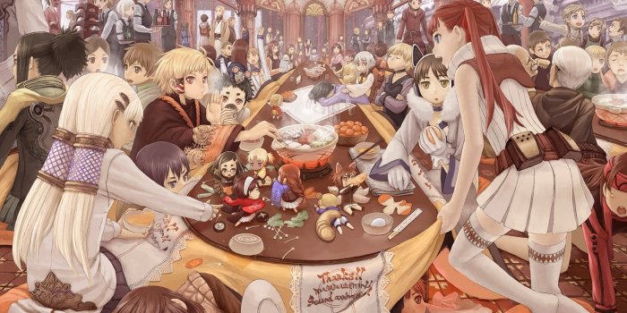 1500x984 Group of anime characters wallpaper, original characters, food
