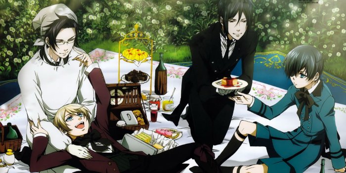 1976x1359 HD wallpaper: male and female anime characters, kuroshitsuji, picnic