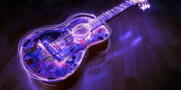 1920x1080 Beautiful Purple Lit Guitar Hd Wallpaper for Desktop and Mobiles