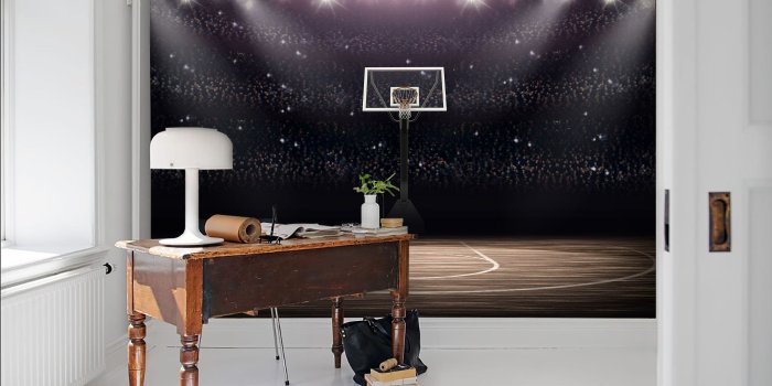 3000x1999 3D Dim, Spotlit, Basketball court Wallpaper, Removable Self Adhesive  Wallpaper, Wall Mural,Vintage art,Peel and Stick