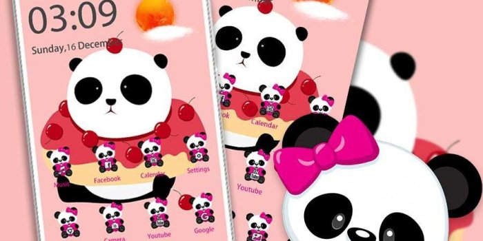 900x900 Free Pink Panda Cute wallpaper lock screen theme for Android - APK