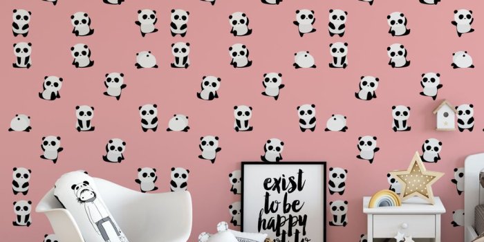 1000x1000 Pink panda removable wallpaper / cute self adhesive wallpaper / kids  temporary wallpaper P125-27
