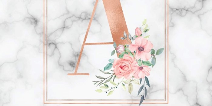 1103x1360 Notebook: Rose Gold Monogram Initial Letter A with Marble and Pink