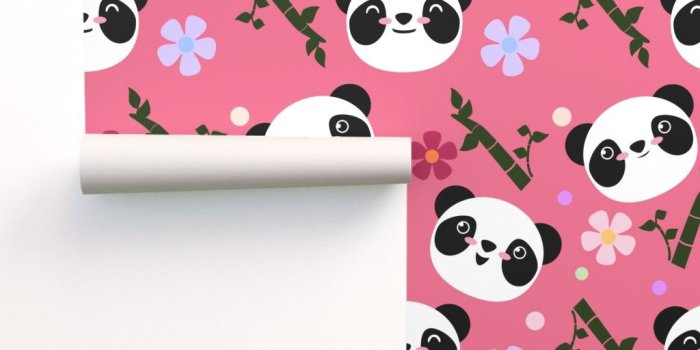 1024x1024 Kawaii Panda Faces in Pink on Isobar by lyddiedoodles | Roostery