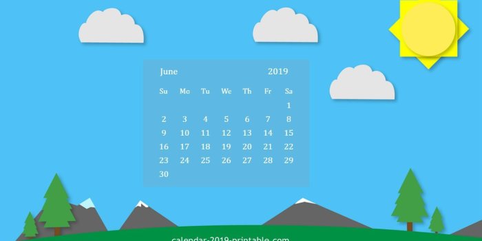 1366x768 June 2019 Desktop Calendar HD Wallpaper - Download Free Printable
