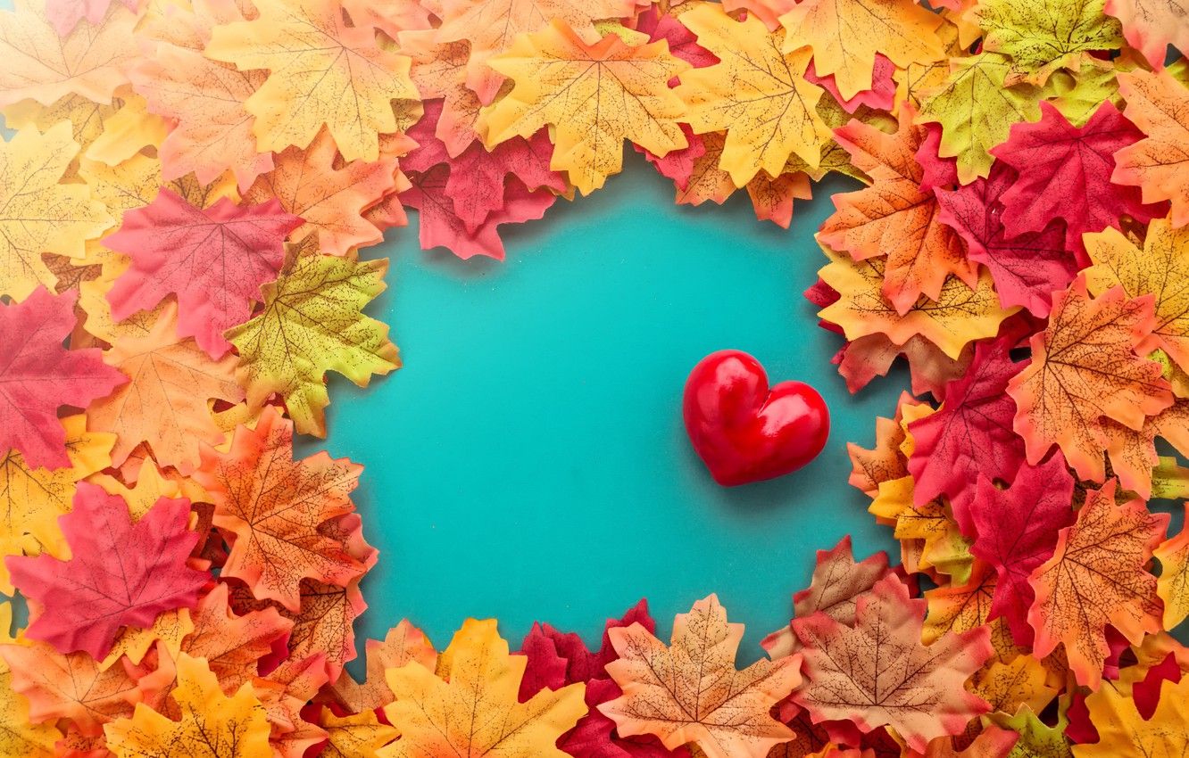 1332x850 Wallpaper autumn, leaves, love, heart, red, love, heart, autumn