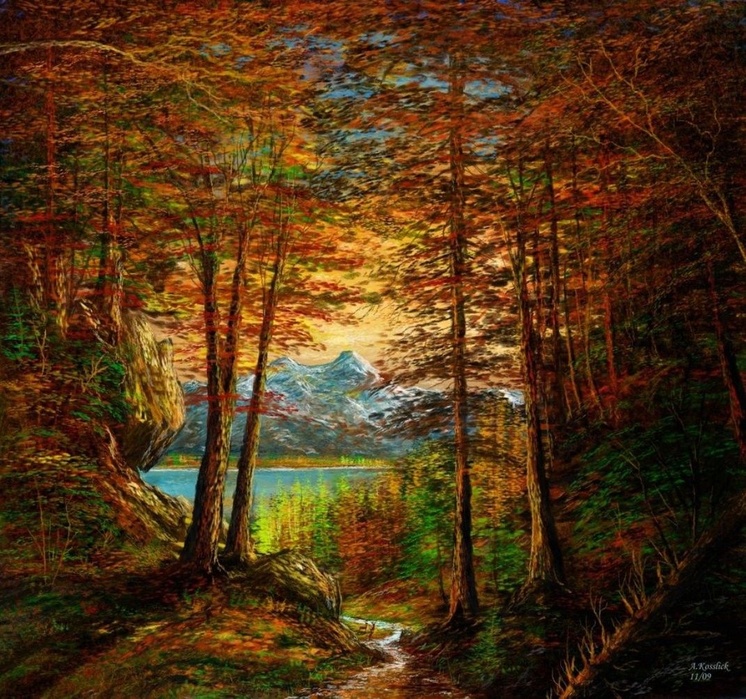 1071x1003 Forests: Painting Practice Autumn Romantic Landscape Trees Forest