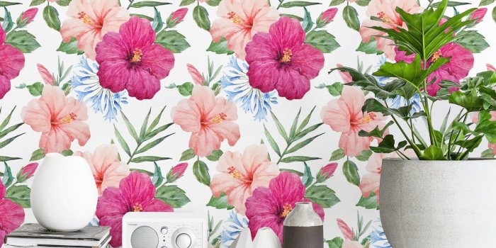 1600x1066 Hibiscus flower removable Wallpaper - traditional - Floral pink Print wall  mural - Self Adhesive Wall Decal - Temporary Peel and Stick #4