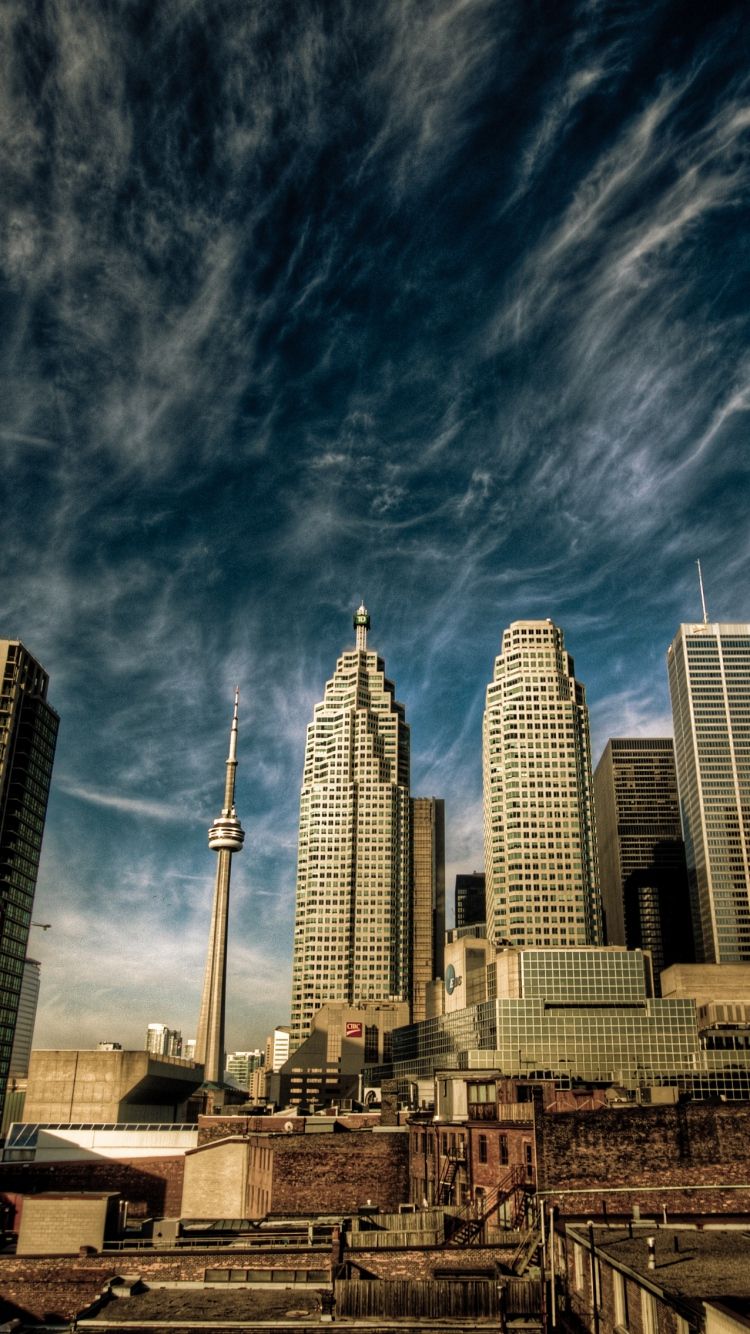 750x1334 City Toronto Canada Sky Clouds Houses