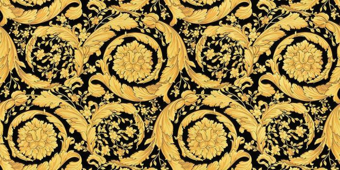 1000x800 Versace Wallpaper Collection | Baroque Scroll Black/Gold | 93583-4