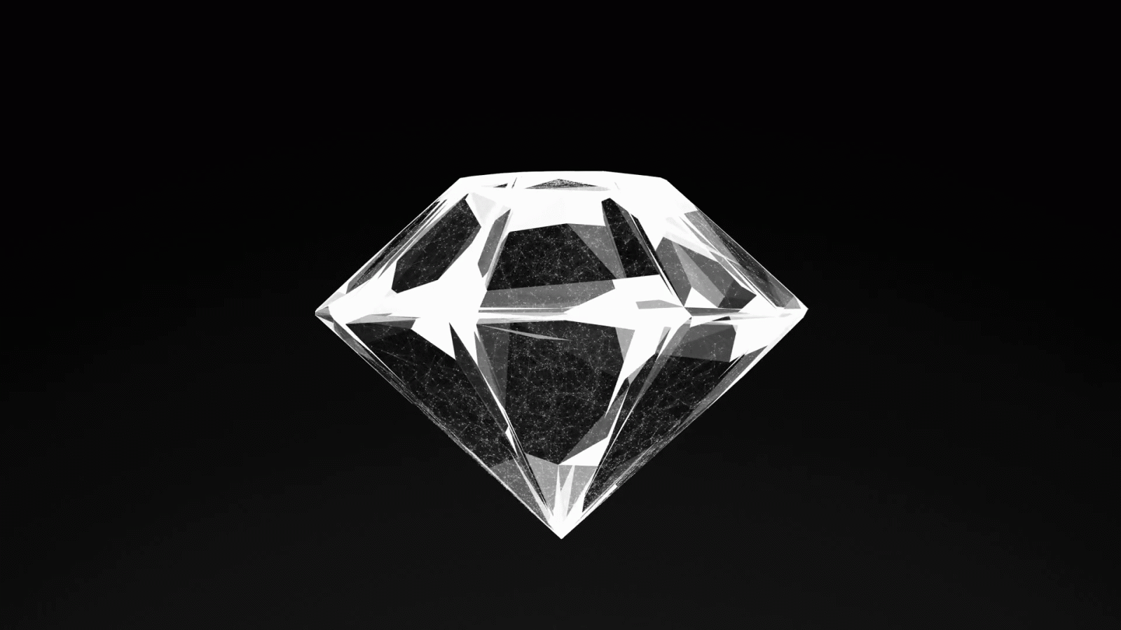 1920x1080 model of diamond, abstract geometric composition from chaotic slow moving  dots, lines and triangles are placed in the object, 4K seamless loop  abstract animation on black background