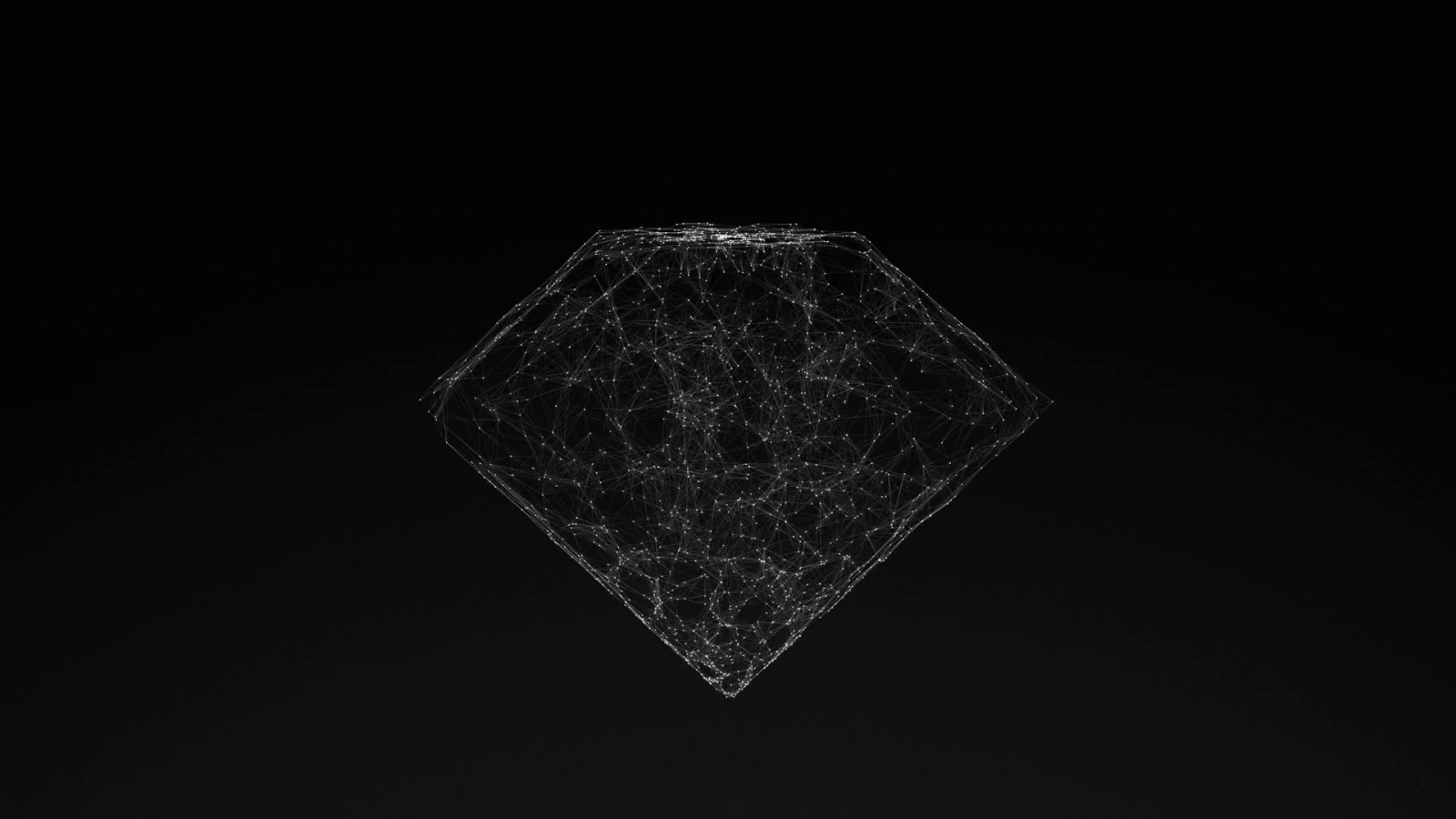 1920x1080 model of diamond, abstract geometric composition from chaotic slow moving  dots, lines and triangles are placed in the object, 4K seamless loop