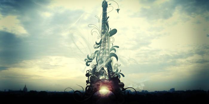 1920x1200 Eiffel Tower, Paris, sunset, clouds, artistic, Europe :: Wallpapers