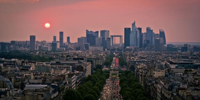 1920x1080 Gray buildings under red sky at sunset, Paris HD wallpaper