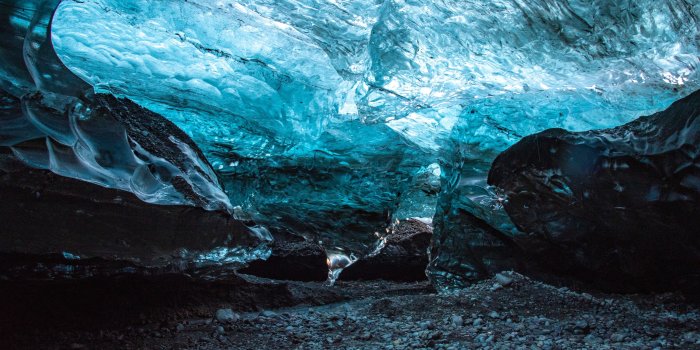 3840x2400 Download wallpaper 3840x2400 cave, ice, ice floe, stones 4k ultra hd