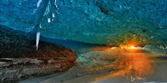 1920x1200 Ice cave at sunset in Vatnajökull National Park, Iceland