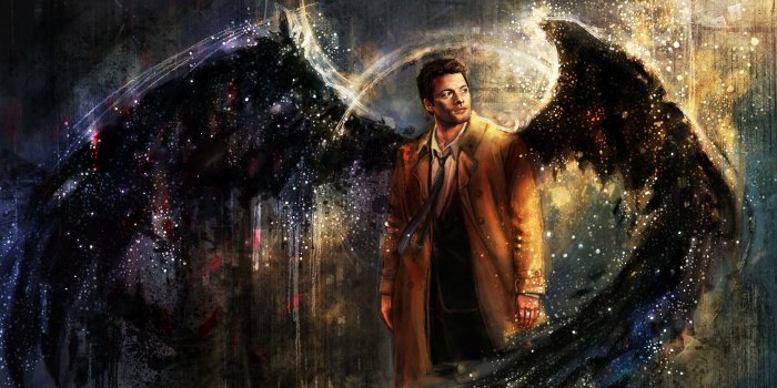 3500x1928 Castiel, Drawing, Supernatural, Artwork, Wings, Painting Wallpapers