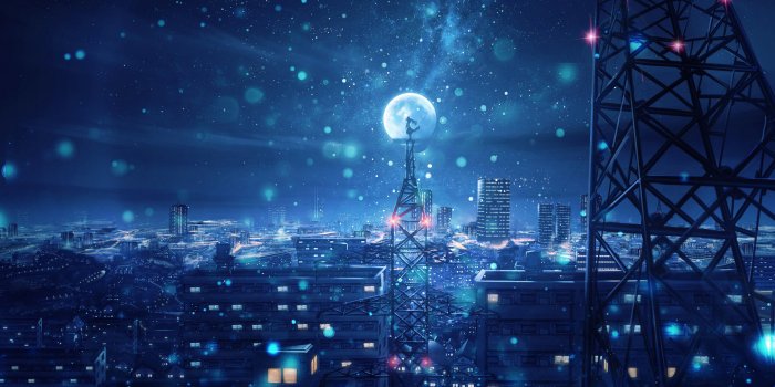 4096x2304 Blue Night Big Moon Anime Scenery 4k, HD Anime, 4k Wallpapers