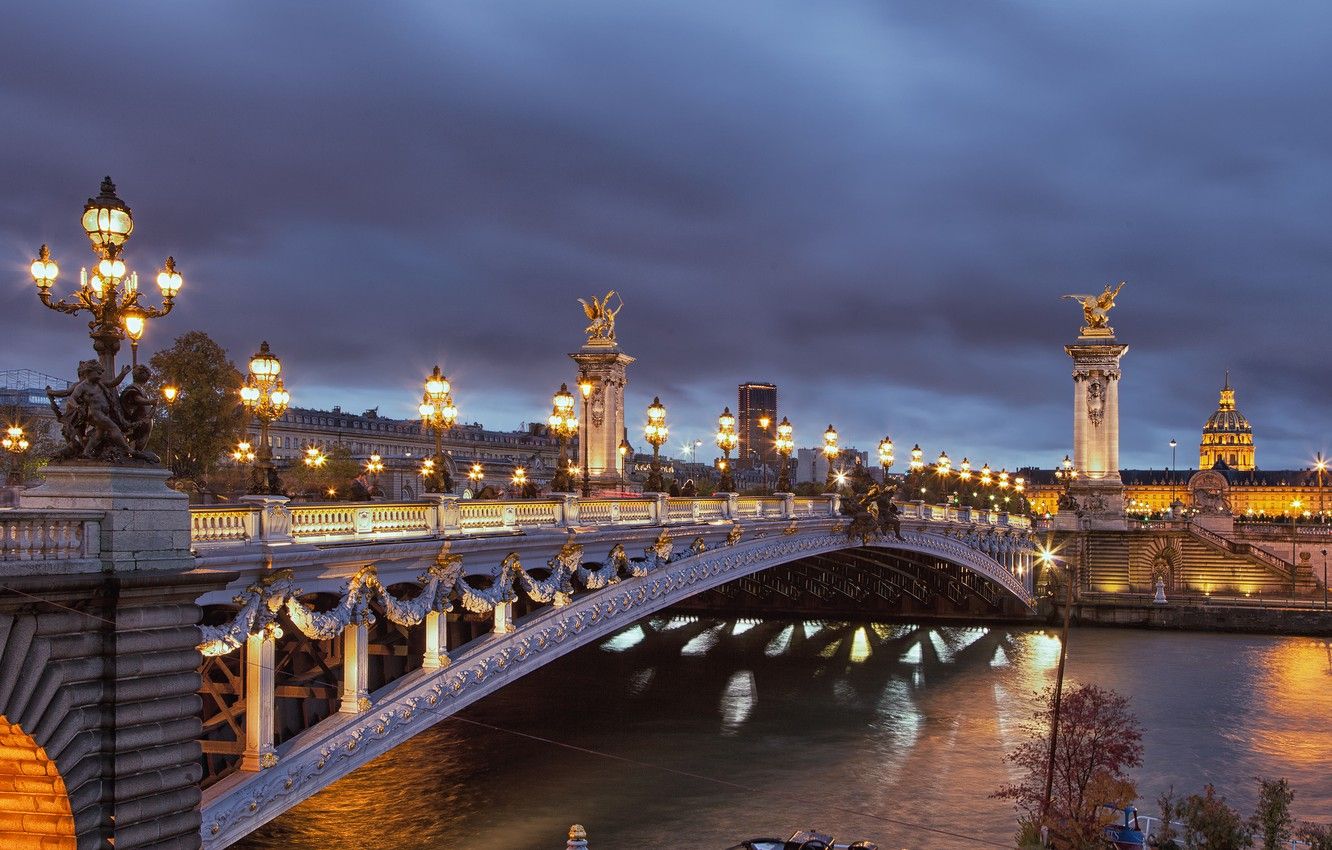 1332x850 Wallpaper landscape, night, city, the city, lights, lights, France