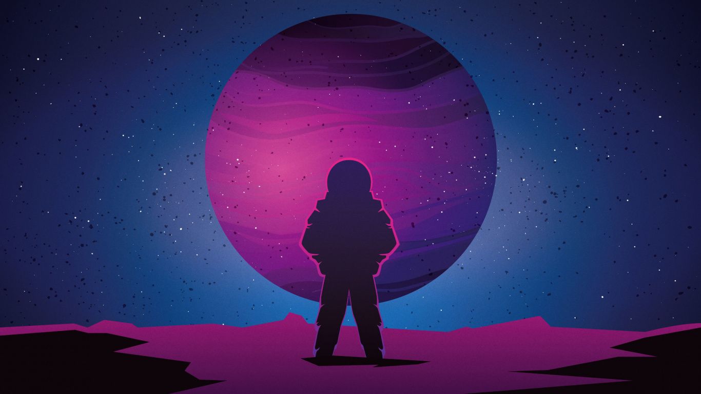 1366x768 Astronaut, Vaporwave, Minimal, Space, Art, Wallpaper - Astronaut