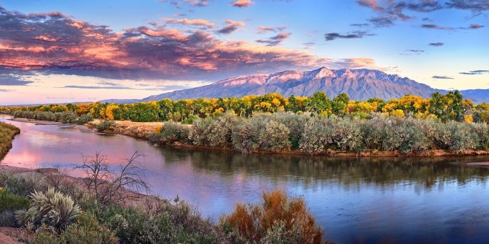 2100x790 Timelapse photography of forest, fall, river, New Mexico, sunset HD