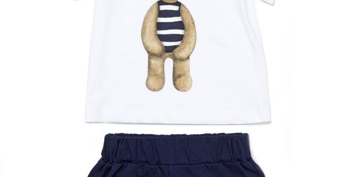 1200x1429 Teddy Bear Tee w/ Shorts, White/Blue, Size 12-36 Months