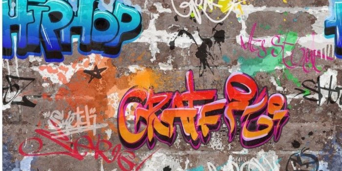 1065x1059 Graffiti Wallpaper Urban Brick Luxury Heavyweight Multicoloured Fine Decor