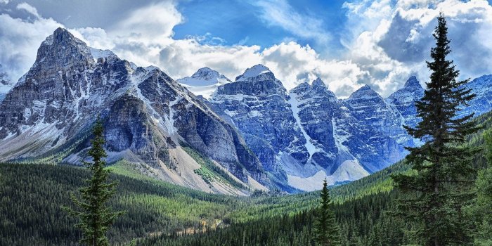 2048x1057 landscape, Photography, Nature, Mountains, Snow, Clouds, Forest