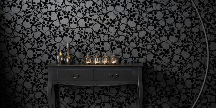 1024x1024 Black Wallpaper | Skulls Wallpaper | Graham & Brown