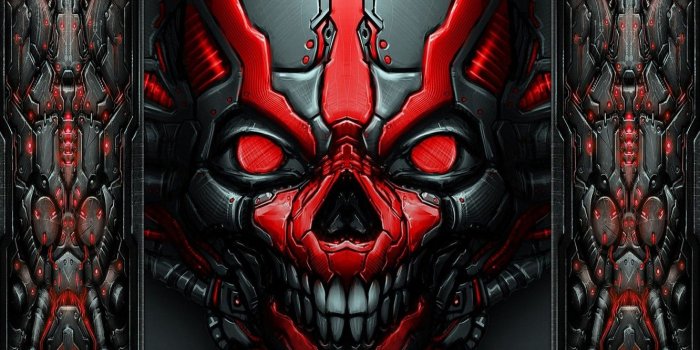 1332x850 Wallpaper skull, red, metallic, mech skull images for desktop