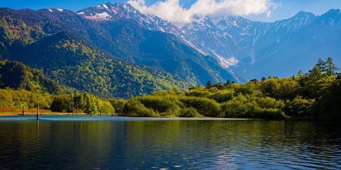 1280x853 Wallpaper Japan Taisho Pond Matsumoto Nature mountain Lake forest