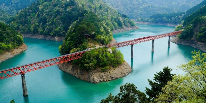 1332x850 Wallpaper mountains, bridge, river, Japan, Japan, Oi River