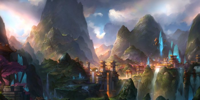 1920x1080 Japanese town hidden in the green mountains wallpaper - Fantasy