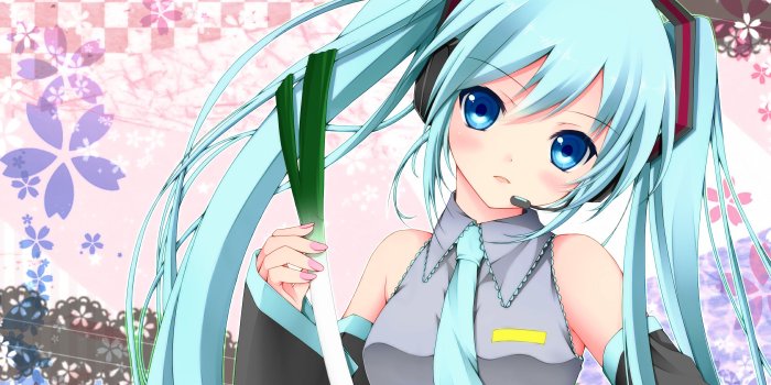 2800x1750 Aqua hair blue eyes bud146 hatsune miku headphones thighhighs tie