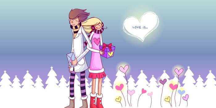 1920x1200 Cute Romantic Cartoon Couple With Gifts - Cartoon Love Couple Winter