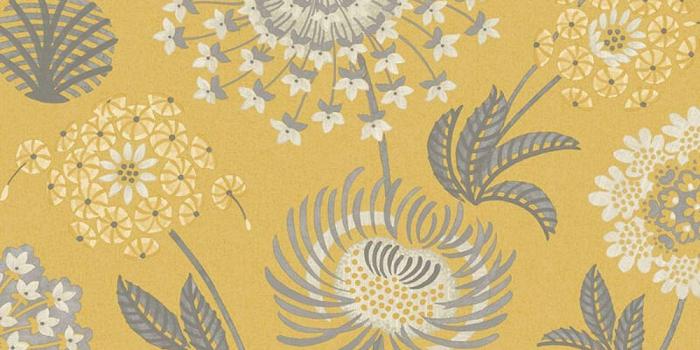 1000x1000 Vintage Bloom Floral Wallpaper Retro Flower Mustard Yellow Grey