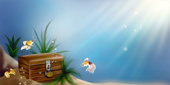 1920x1080 Goldfish by the treasure chest wallpaper - Digital Art wallpapers