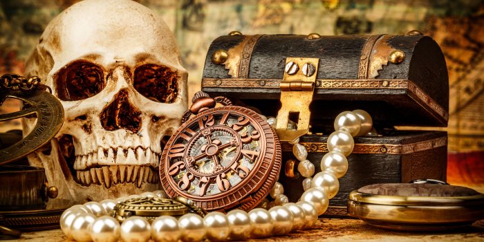 3840x2160 Photo Skulls Treasure chest coffer Clock Jewelry 3840x2160