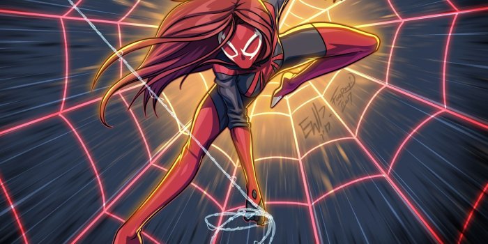 2048x1152 Download 2048x1152 wallpaper spider-mj, spider-girl, artwork, dual