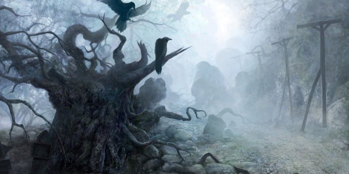 1920x1080 Painting of ravens on tree, raven, crow, fantasy art, nature HD