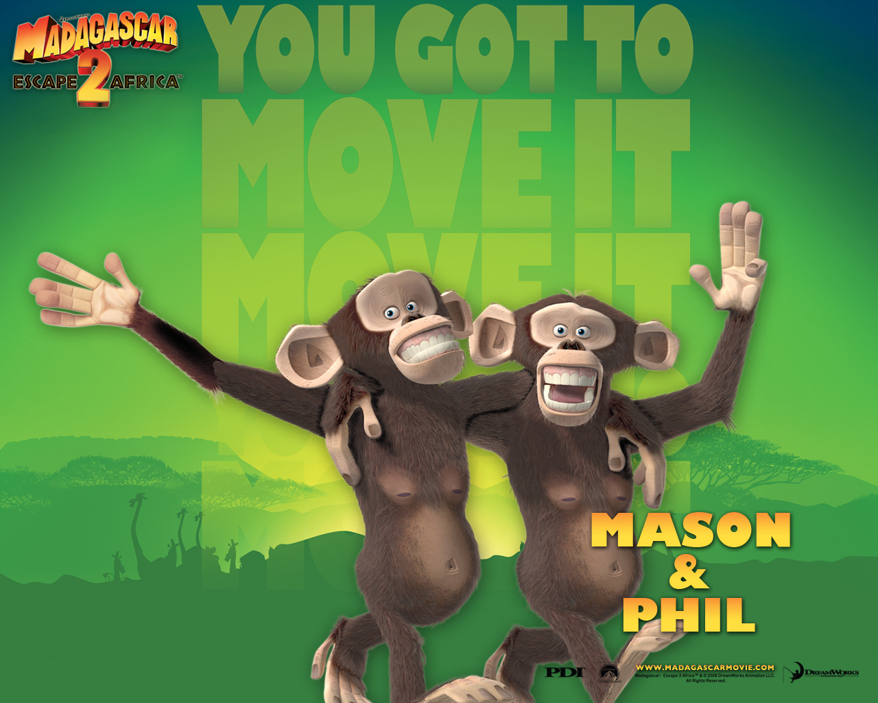 1280x1024 Monkey's Mason and Phil from Madagascar Desktop Wallpaper