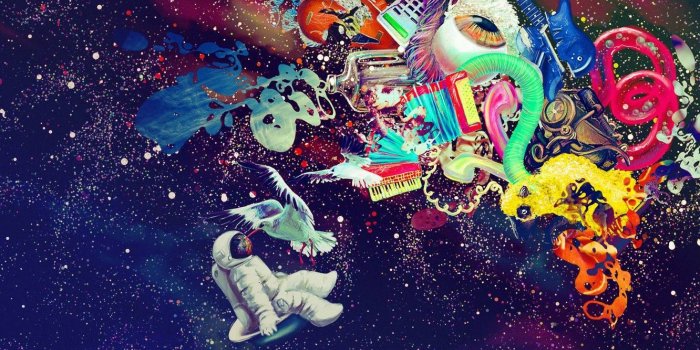 1332x850 Wallpaper music, colorful, space, blood, bird, texture, Graffiti