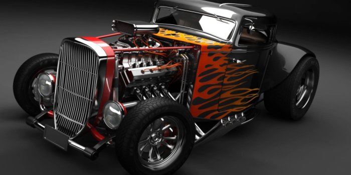 1920x1080 Red and black hot rod scale model, car, Hot Rod, modified, muscle