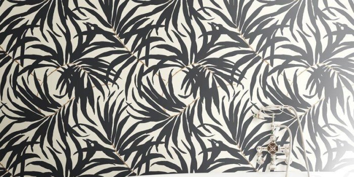 831x1200 York AT7054 Tropics Bali Leaves Wallpaper off white, medium grey, bright  yellow/green