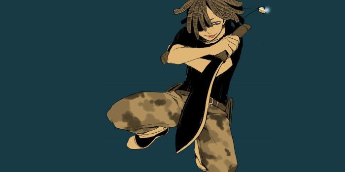 1332x850 Wallpaper weapons, background, anime, art, guy, Doug, GANGSTA