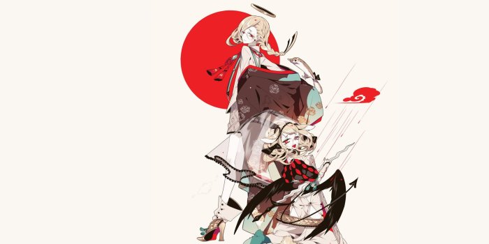 1920x1080 Female character wallpaper, anime, nimbus, japanese flag, red eyes