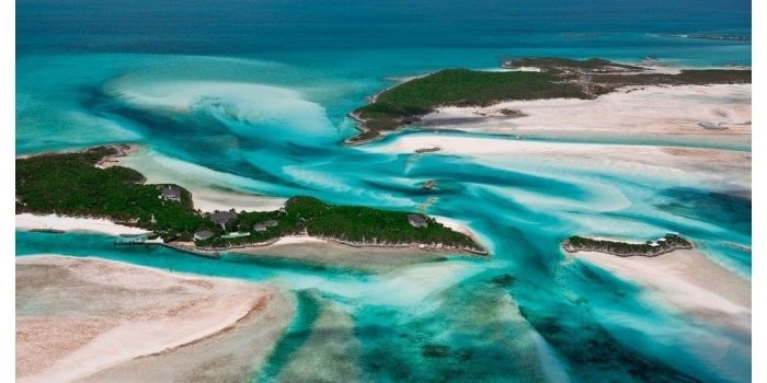 1000x1000 Aerial view of island in Caribbean Sea, Great Exuma Island, Bahamas -  Multi-color